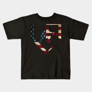 Baseball Catcher Gear American Flag Baseballin Kids T-Shirt